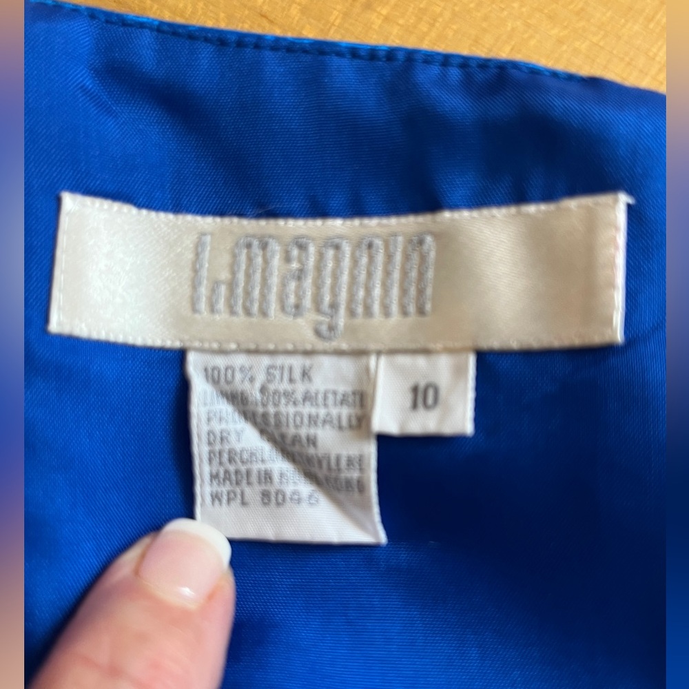 I. Magnin Silk Cocktail Dress Vintage 90s Royal Blue Sweetheart Neck Strapless - Picture 7 of 12